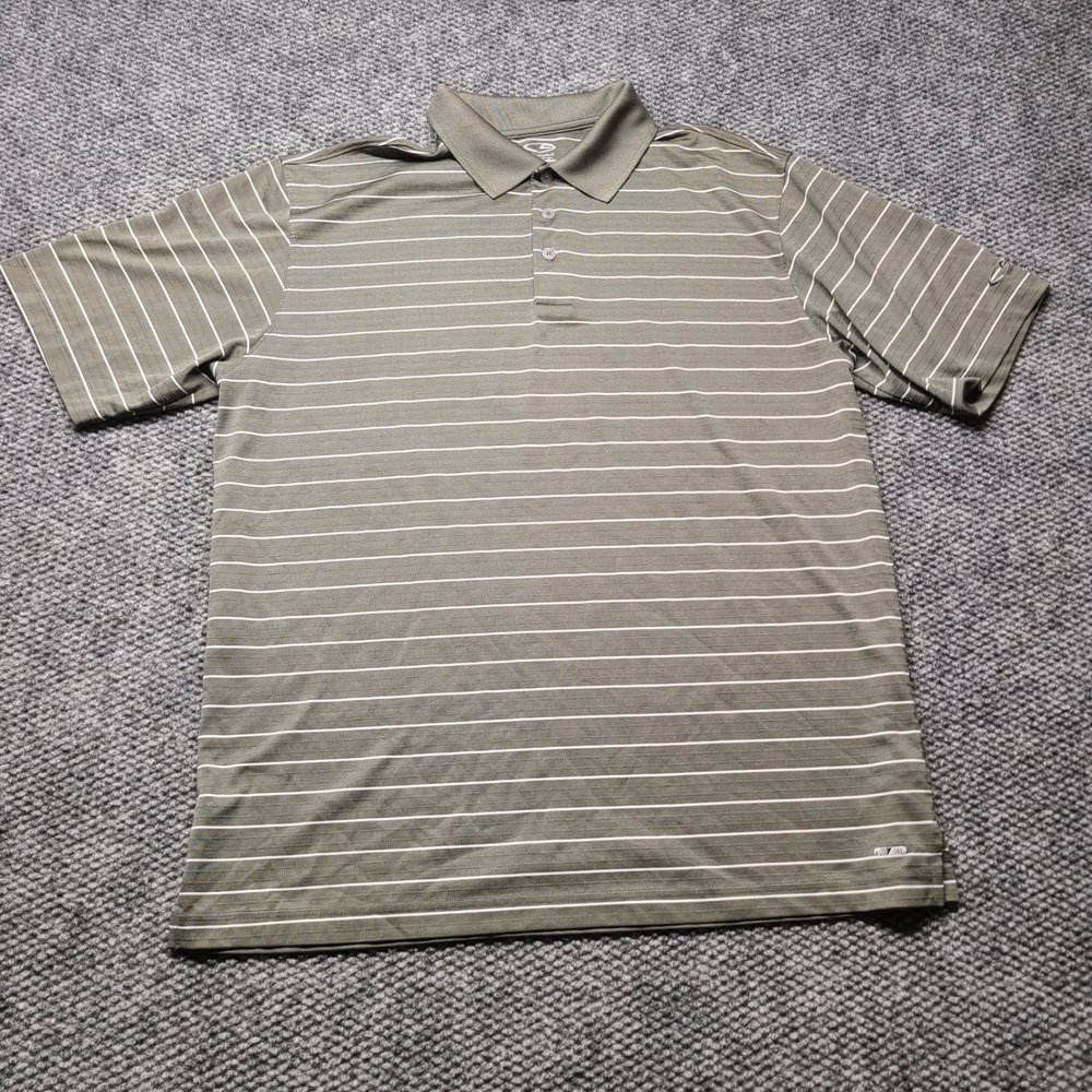 C9 by Champion Golf Polo Shirt Mens Large Olive Green White Striped Short Sleeve